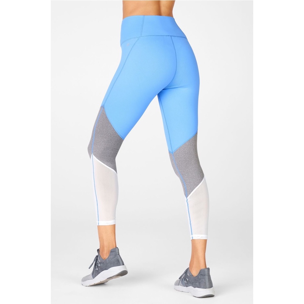 Fabletics Blue Grey White Colorblock‎ High Waisted 7/8 Leggings Womens XXSmall